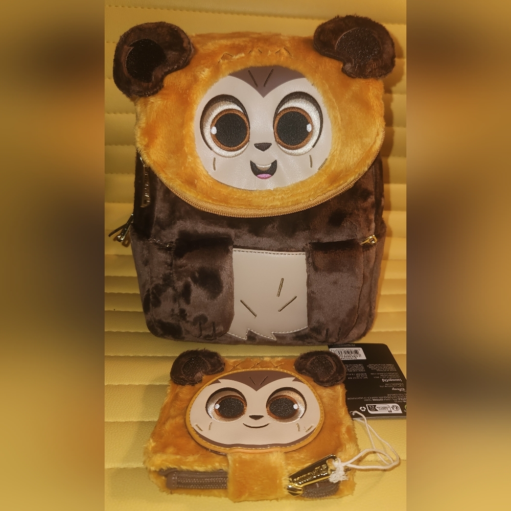 Loungefly Star Wars Ewok Plush Mini Back Pack And Wallet Set NWT